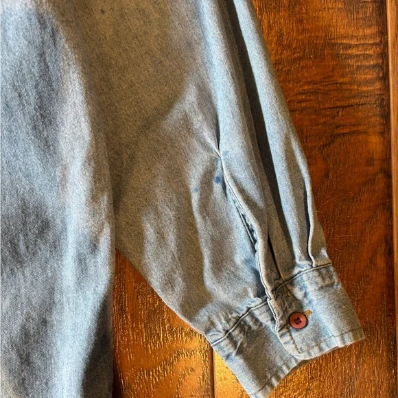 Vintage 90s Fine Line Classic Denim Button-Up - Picture 8 of 8